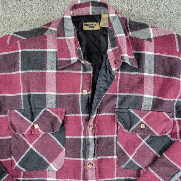 Vintage Northwest Blue Mens Jacket M Red Black Plaid Quilt Lined Flannel Shacket - Picture 2 of 16